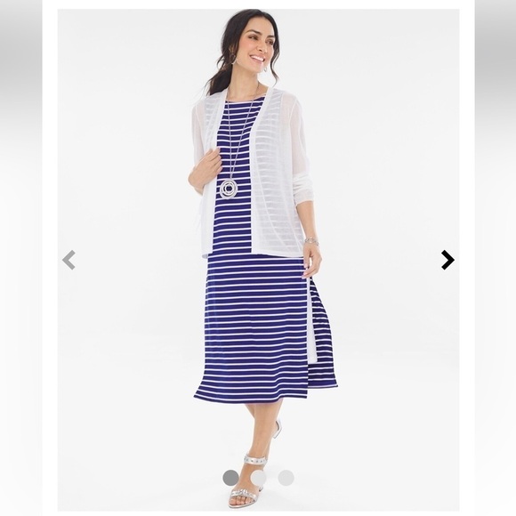 Chicos Sleeveless Blue/White Striped Double Layer Dress. Size 3. P10/A2106 - Picture 3 of 9
